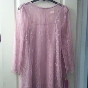 Elegant Pink Lace Long Sleeve Dress